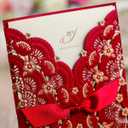 20x Red Laser Cut Wedding Invitations Cards with Foil Gold Floral & Bowknot Cardstock for Engagement Wedding Birthday Fancy Party Invites Favors (20PCS Blank)