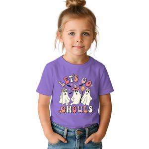 Toddler Halloween Shirts Baby Girls Let's Go Ghouls Graphic T-Shirts Short Sleeve Fall Tee Tops (Purple, M)