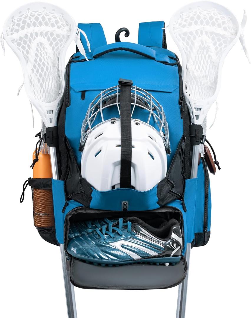 Himal Outdoors Lacrosse Bag with Helmet Storage- Premium Lacrosse Backpack with Two Stick Holder- Extra Large Separate Shoe Compartment-Zipper Pocket & Towel Ring and Padded Shoulder Straps, Navy Blue
