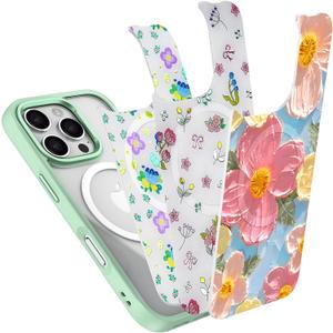IYH for iPhone 16 Pro Case with 3 Interchangeable Magnetic Back Covers, Military-Grade Protection | Wireless Charging Compatible, Floral Pattern, Green