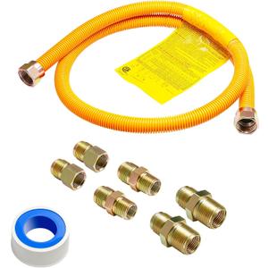 Roastove 48" Flexible Yellow Coated Gas Line Connector Kit for Stove, Dryer, Gas Water Heater, Furnace,5/8 in. OD(1/2 in. ID Flexible Gas Line with Connector 1/2" FIP &1/2"MIP & 3/4"MIP Fitting