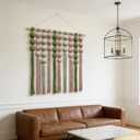 KaloKalo Macrame Wall Hanging Extra Large Handmade Tapestry Boho Decor Natural Cotton Rope Ball Textile Fiber Yarn Warm Wall Art for Livingroom Bedroom Wedding Party 35.4" L by 33.8" H - Pink Green