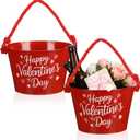 Honeydak 2 Pack 8 x 5.5 Inch Valentine's Day Galvanized Metal Bucket Red Metal Sand Bucket with Sturdy Rope Handle for Valentines Party Favor Candies Chocolate Gift Holder