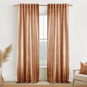 102 Inch Long Curtains,Boho Vintage Patterned Semi Sheer Psychedelic Tapestry Curtains for Bedroom (50"W x 102"L (Pack of 2), Terracotta)