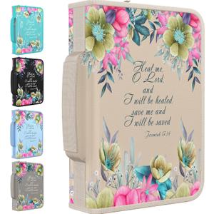 DEHITE Bible Cover Case for Women  Premium Fabric Bible Cases for Girls - Carrying Bag for Woman  Pen Slots  Zippered Pocket  Christian Floral Accessories - Large Holder