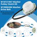 W10913953 49tyz-e120a1 Washer Shift Actuator and W10721967 W10006384 Washer Pulley Clutch Kit and Drive Belt Compatible with Whirl-Pool Ken-More May-tag Washing Machines by Fetechmate
