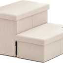 Love's cabin Dog Stairs with Storage 13" H, Foldable Pet Stairs for Small Medium or Large Dogs, Cat Puppy Steps Ramp with Zip up to 150 lbs, Beige, 2 Steps