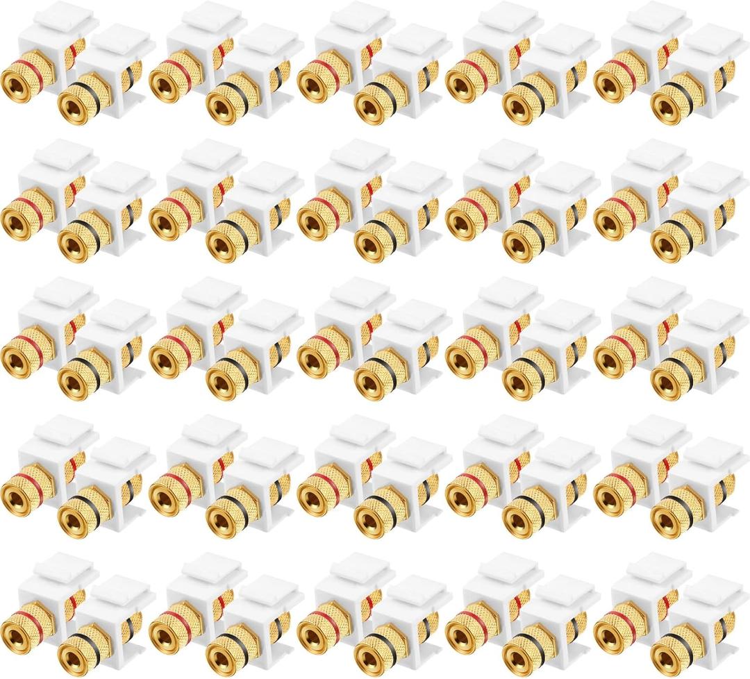 Weewooday 12 Pieces Banana Jack Binding Post Keystone Jack Insert, Black and Red Rings Audio Speaker Keystone Connector Screw Type Inline Coupler for Wall Plate Outlet Panel
