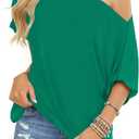 Eniloyal Off The Shoulder Tops for Women Short Sleeve Trendy T Shirts Loose Batwing Summer Going Out Oversized Blouse Tunic (Medium, Green)