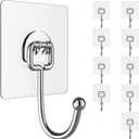 Large Hooks for Hanging Heavy-Duty 44Ib(Max) 10 Packs, Wall Hangers Without Nails Self-Adhesive Traceless Clear and Removable, Waterproof and Rustproof Multiple Uses for Bathroom Kitchen Home