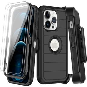 for iPhone 12 Pro Max Case with Belt Clip Holster, 2X Screen Protector,Heavy Duty Shockproof Drop Protection Military Grade Full Body Rugged Phone Cover with Kickstand