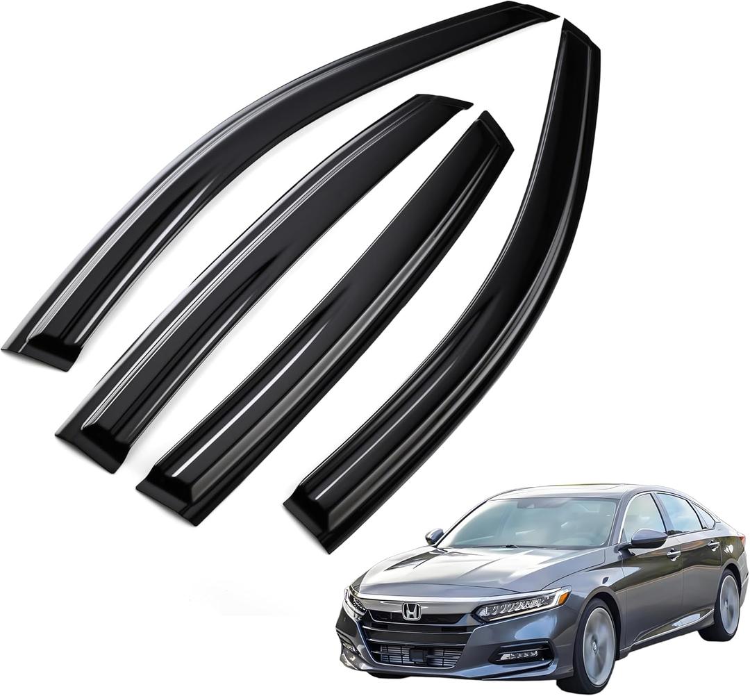 Window Visors Rain Guards for 2018-2022 Honda Accord 4-Door, Tape-on No Drill 4-Piece Side Window Deflectors, UV Resistant Wind Noise Reduction