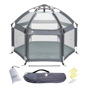 POP 'N GO PLAYPEN - Indoor & Outdoor Baby Playpen for Babies and Toddlers - Baby Beach Tent, Foldable, Portable W/Canopy, Travel Bag, & Mosquito Net - Pop Up Pack and Play Tent (Anchor Grey)