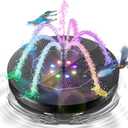 3.5W Solar Fountain,Upgraded 100% Glass Panel Solar Bird Bath Fountain with 2000mAh Battery,7 Color RGB LED Lights & 6 Nozzles,Solar Fountain for Bird Bath,Garden, Pond, Pool, Outdoor Decor(Black)