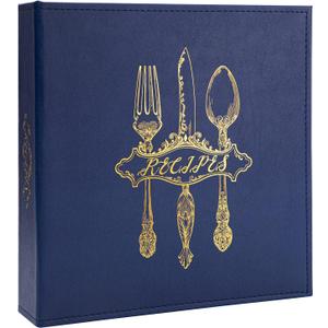 COFICE Recipe Binder 8.5x11 3 Ring Blank Family Recipe Book Binder Kit to Write in Your Own Recipes with PU Faux Leather Cover and Plastic Sleeves (Navy Blue)
