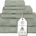 Premium Staple Cotton Bathroom Towel Set - Sage Green 600 GSM 6-Piece Luxury Bath Towel Set 1 Stripe - 2 Bath Towels, 2 Hand Towels & 2 Washclothes Set - High Absorbent & Quick Dry for Gym, Spa, Hotel