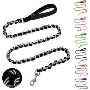 HOMIMP Chew Proof Dog Leash for Medium Large Dogs, Reflective 6 FT Heavy Duty Metal Chain Dog Leashes with Soft Padded Handle, Anti Bite Durable Rope Leashes for Pitbull, Non Chewable (Black)