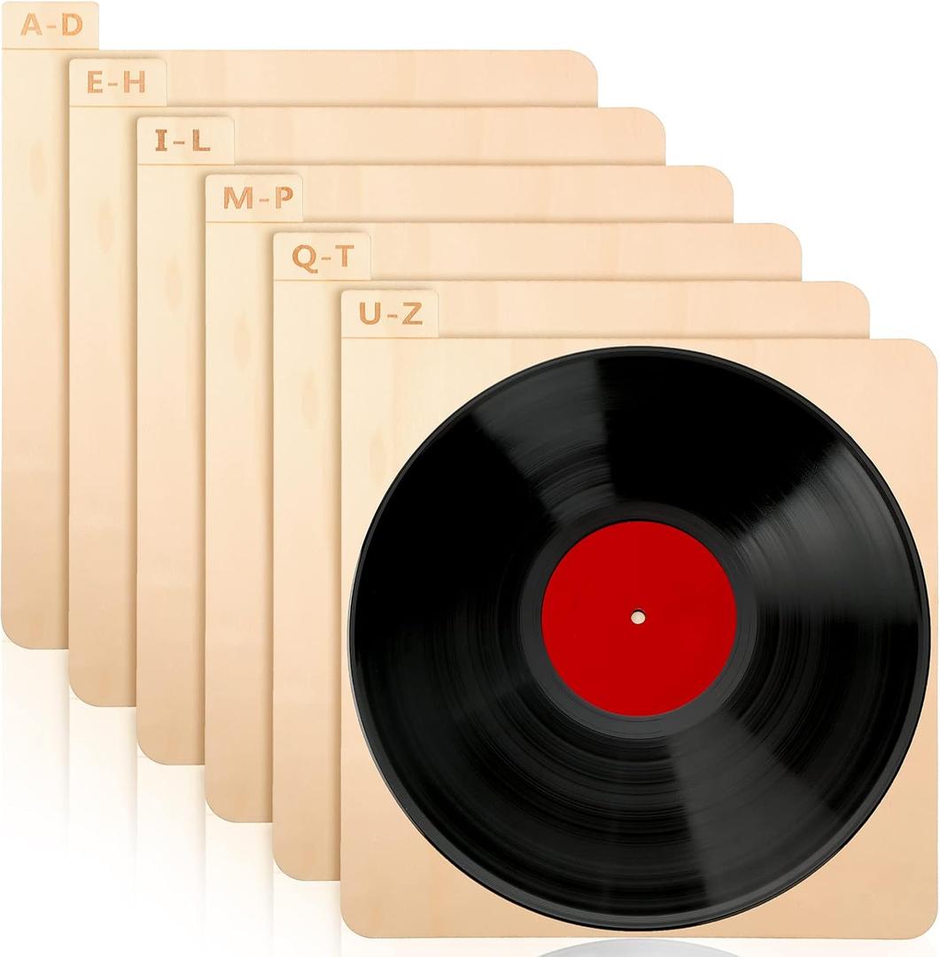 6 Piece Vinyl Record Dividers - Wooden Record Holder - Alphabetical A to Z Organization