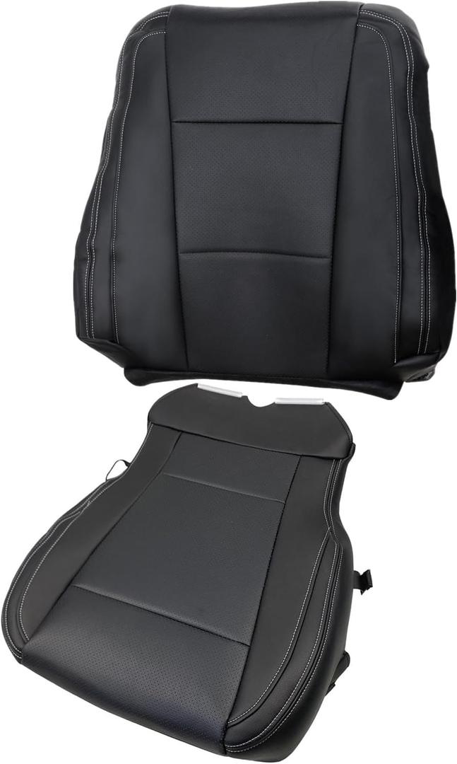 SecosAutoparts Driver Side Bottom and Top Lean Back Replacement Perforated Leather Seat Cover Black Compatible with Ford F-150 Lariat 2015-2017 Compatible with Ford F250 F350 Lariat XLT 2017-2022