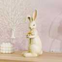 Newman House Studio Easter-Decorations - Spring Bunny Decor - Table Centerpiece - Spring Figurines - Indoor Bunny Statues with Flower Farmhouse Office Room Decor for Table 5 * 4.25 * 11.75 inch (Bunny With Flower)