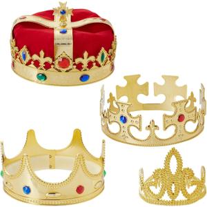 BLUE PANDA 4-Pieces King and Queen Crowns Set - Gold Crowns and Tiara for Royal Theme Birthday Party Costume Accessories and Photo Booth Props - Props For Photobooth