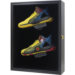 Memorabilia Sports Shoes Display Frame Case Lockable Wall Mount Wooden Cleat Sneaker Cabinet Storage Shelves Box for Football Basketball Sports Shoes Display with Anti-Fade UV Protection Acrylic Door