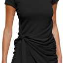 LILLUSORY Womens Casual Short Sleeve T Shirt Dress 2025 Summer Bodycon Wrap Ruched Mini Night Out Sundress (Medium, Black)