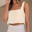 IDEALSANXUN Linen Crop Tank Tops for Women Summer Sleeveless Casual Cute Square Neck Tank Tops (M)