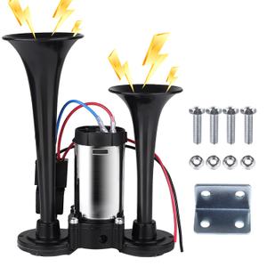 Animgrth Upgraded 12V 600DB Air Horn Dual Trumpets, Super Loud Truck Train Horns Kit with Air Compressor for Any 12V SUV Motorcycle Trucks Pickup Lorries Trains Cars Boats
