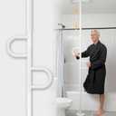 Stander Double Handle Non-Rotating Floor to Ceiling Grab Bar, No-Drill Tension Mounted Transfer Pole for Seniors, Bath Safety & Bedside Assist Rail for Home Standing Support & Fall Prevention, White