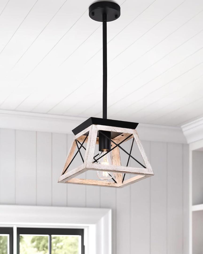 Luupyia 9.84Inches Farmhouse Pendant Light Fixture, Height Adjustable, White Small Rustic Pendant Lighting, Farmhouse Island Lighting Fixtures Hanging for Entryway Kitchen Hallway, E26