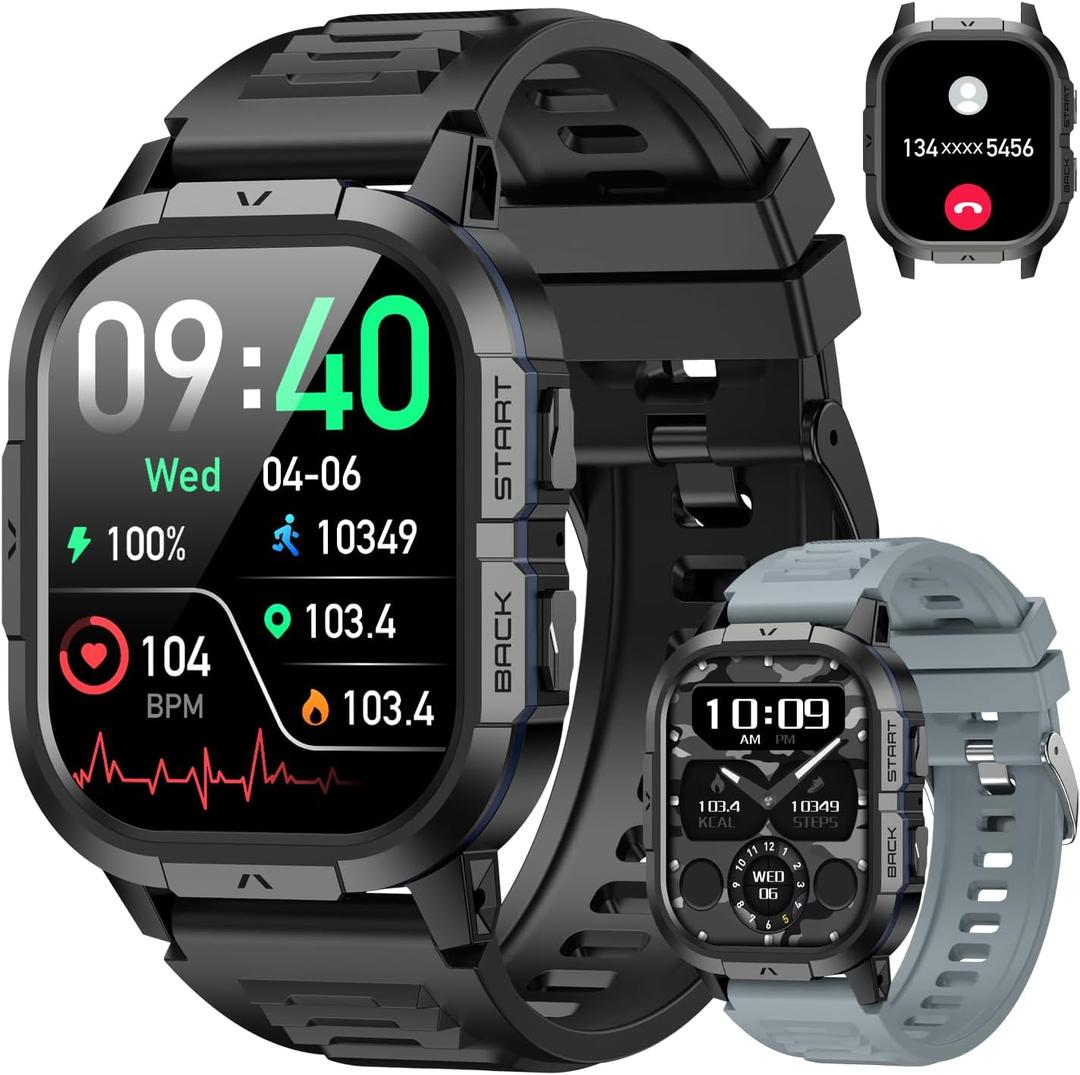 Smart Watch for Men Fitness Tracker: Waterproof Military Digital Mens Watches Running Make Answer Call Smartwatch Android Phone iPhone Samsung Compatible Sleep SpO2 Heart Rate Monitor Step Pedometer, Black