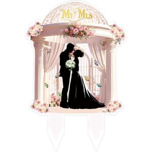 2 x Wedding Cake Topper Mr and Mrs Cake Topper Bride and Groom Topper Wedding Cake Decorations (Pink01)