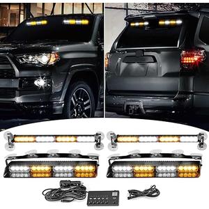 Wsays 2x14 and 2x17 inch Front & Rear Amber White Windshield LED Strobe Light Bar Compatible with Construction Snow Plow Vehicles Tow Trucks