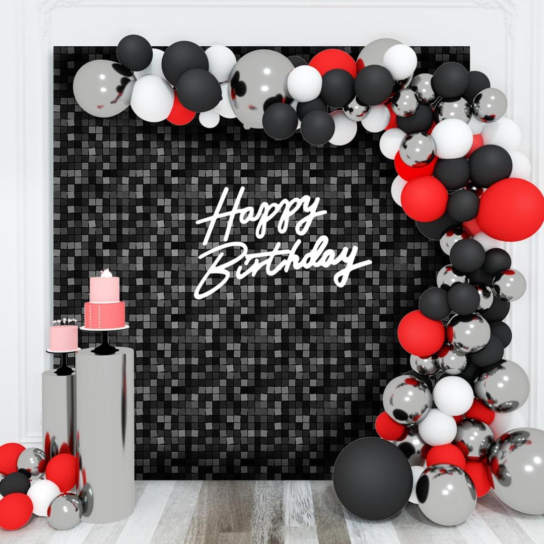Shimmer Wall Backdrop Black Square Sequin Wall Panel Backdrop Decor for Wedding, Anniversary, Birthday, Party, 36 Panels