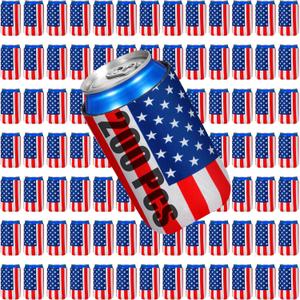 Umigy 200 Pcs American US Flag Beer Can Coolers Bulk, 4th of July Patriotic Insulated Neoprene Can Cooler Sleeves, Plain Can Cooler Cover for Sublimation Soda Drink Water Bottle Birthdays Weddings (Red,white,blue)