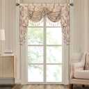 Loom and Mill Jacquard Waterfall Valance for Living Room, Vintage Floral Damask Swag Window Valances with Tassels, Light Khaki Swag Curtains for Bedroom Christmas Banquet Decoration(W59Inch,1 Panel)