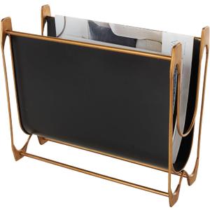 Deco 79 Metal Decorative Magazine Holder Curved Magazine Rack with Brass Stand, File Holder 15" x 7" x 13", Black