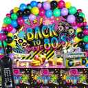Irenare 100 Pcs 80s Party Decorations Includes Back to 80's Backdrop and Tablecloth Inflatable Radio Boombox and Mobile Phone Balloons for Hip Hop Birthday Party(80s Style)