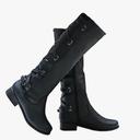 Syktkmx Womens Strappy Motorcycle Knee High Boots Winter Lace Up Riding Flat Low Heel Shoes 9