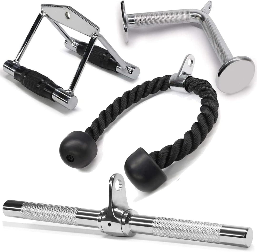 Yes4All Tricep Press Down Cable Machine Attachment Set, LAT Pulldown Attachment, Cable Machine Accessories for Home Gym (E. Tricep Rope + Double D + Straight Bar + V Bar)
