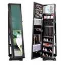 CHARMAID 360° Swivel Jewelry Armoire with Full Length Mirror, Standing Lockable Jewelry Cabinet Organizer, Large Storage Capacity, Inside Makeup Mirror, Back Storage Shelves (Black)