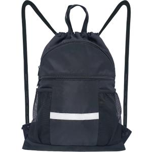 HOLYLUCK Drawstring Backpack Gym Bag For Men Women, String Beach Swim Sports Backpack (Black)