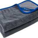 SHSCLY Microfiber Car Drying Towel Super Absorbent Twist Pile Car Towels Rapid Drying Large Cleaning Lint-Free Detailing Cloth Gray 24 x 20 Inches Pack of 2 (Gray With Blue Edge)