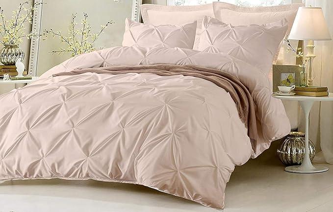 Queen Duvet Qover Cotton 800 Thread Count 100% Egyptian Cotton Long Staple Quilt 1 Duvet Cover 2 Pillow Shams Pinch Pleated Silky Soft, Breathable Cover Set 3 Piece Set for Comforter(Blush)