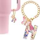 Velaco Letter Charm Accessories for Stanley Cup with Handle, Cute Initial Letter H Keychain Handle Charm with Butterfly for Stanley Tumbler for Women Girls
