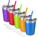 Kids Cups with Straws and Lids Leak Proof, 12oz Sippy Cups for Toddlers 1-3 No Spill, 2 Pack Spill Proof Cup Stainless Steel Kids Cup with Lids for School, Outdoor (Blue & Green)