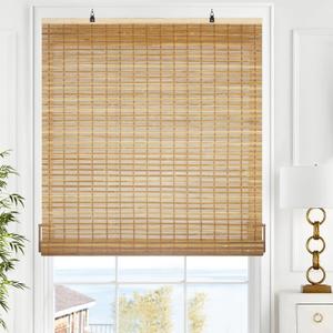 LazBlinds Cordless Bamboo Blinds, Roll Up Shades for Windows, Light Filtering Hanging Window Blinds, Bamboo Shades for Patio Indoor/Outdoor Porch, 34'' W x 72'' H, Squirrel