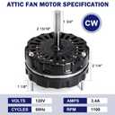 Hiorucet 97009316 S97009316 Attic Fan Motor Compatible with Broan Nutone 340, 343, 350, 350BK, 350BR, 353 Attic Fans, Replacement for 97009316, S97009316, F0510B2513, 99080123, 99080263, 99080237