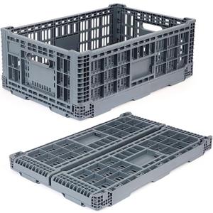 Collapsible Milk Crate, 52L Heavy Duty Plastic Storage Crate Stackable, Collapsible Crates for Storage, Space Saving for Home & Camping - Large Holds 130 lbs, Dark Grey